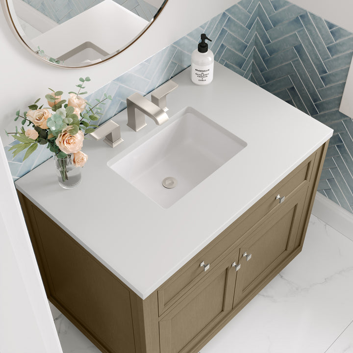 Chicago 36" Single Vanity, Walnut Whisper, w/ 3 CM White Zeus Silestone® Top