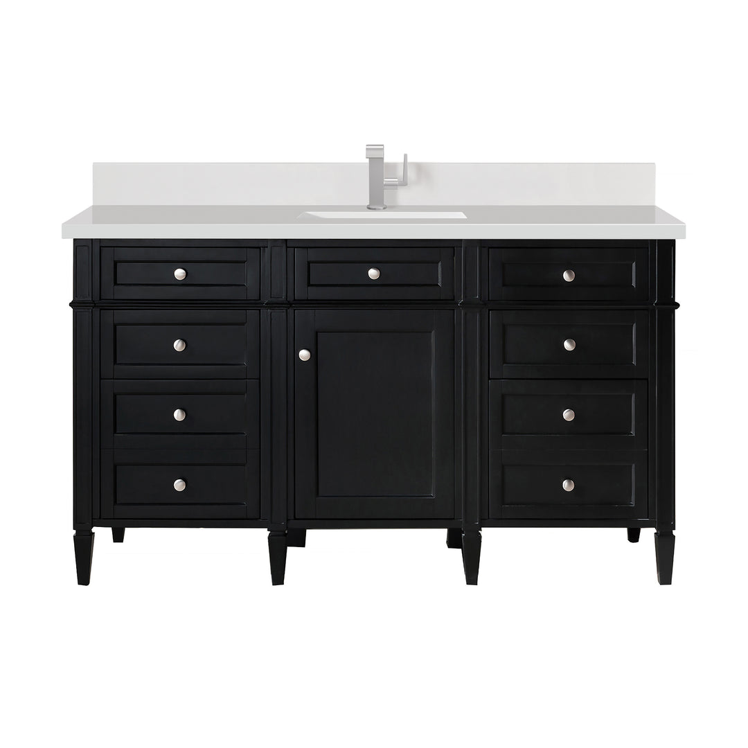 Brittany 60" Single Vanity, Black Onyx w/ Single Hole 3 CM White Zeus Silestone Top & Backsplash
