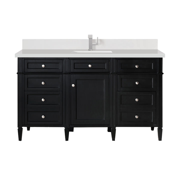 Brittany 60" Single Vanity, Black Onyx w/ Single Hole 3 CM White Zeus Silestone Top & Backsplash