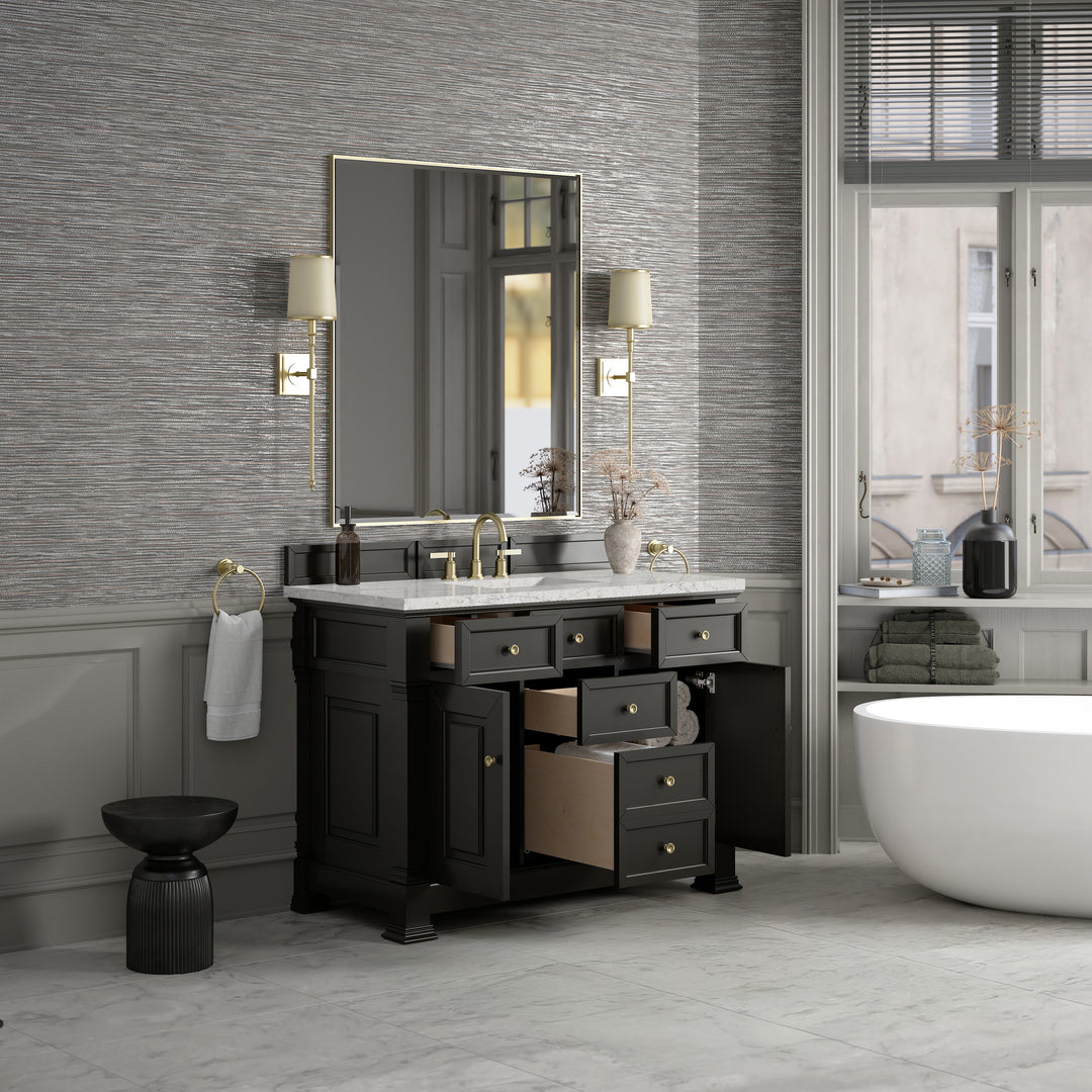 Brookfield 48" Single Vanity, Black Onyx w/ 3 CM Eternal Jasmine Pearl Silestone® Top
