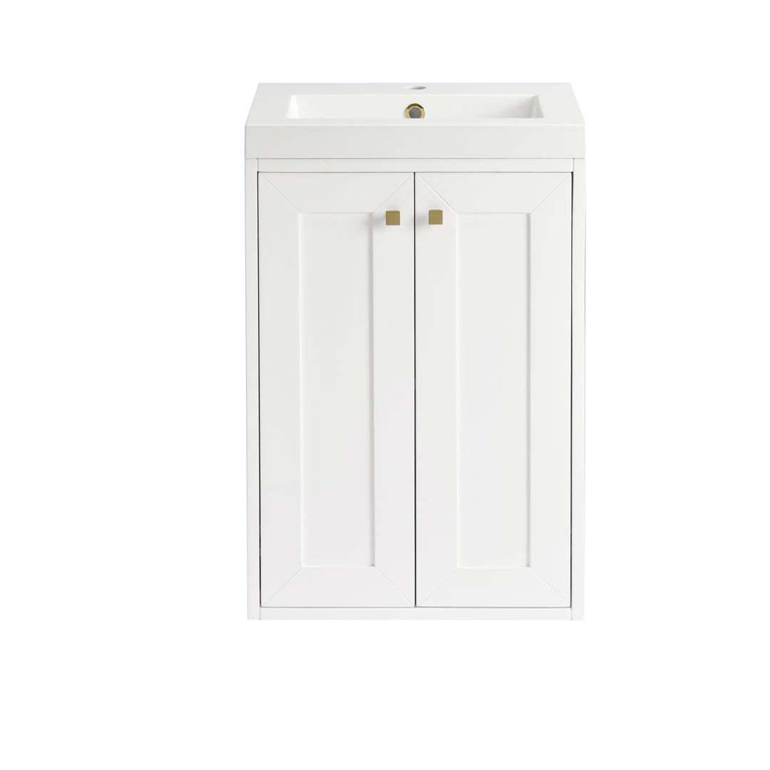 Chianti 20" Single Vanity, Glossy White, Champagne Brass, w/ White Glossy Composite Stone Top