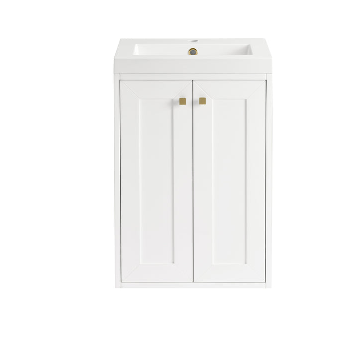 Chianti 20" Single Vanity, Glossy White, Champagne Brass, w/ White Glossy Composite Stone Top