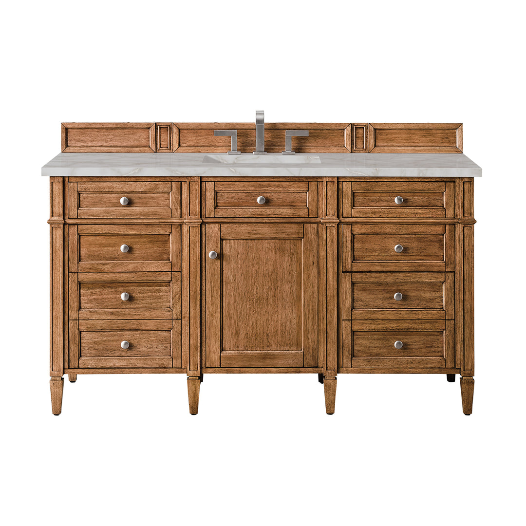 Brittany 60" Single Vanity, Saddle Brown w/ 3 CM Victorian Silver Silestone Top w/FreePower Wireless Charger