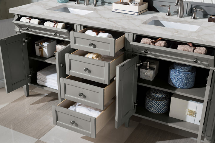 Brittany 72" Double Vanity, Urban Gray w/ 3 CM Victorian Silver Silestone Top w/FreePower Wireless Charger