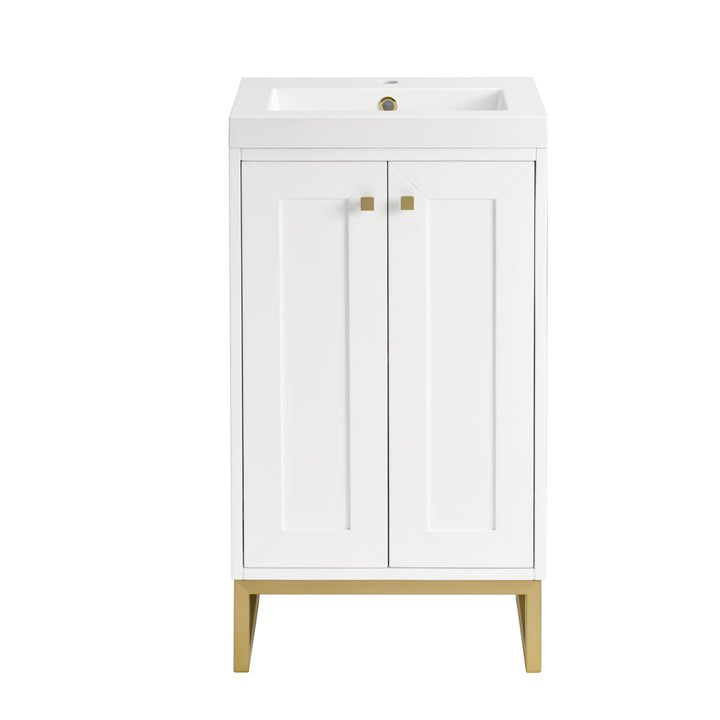 Chianti 20" Single Vanity, Glossy White, Champagne Brass, w/ White Glossy Composite Stone Top