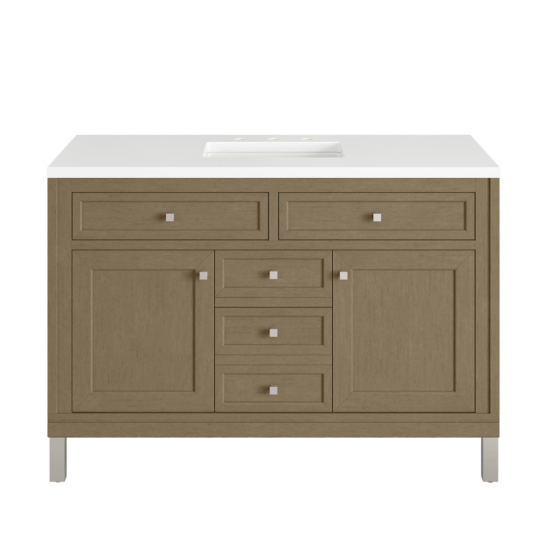 Chicago 48" Single Vanity, Walnut Whisper, w/ 3 CM White Zeus Silestone® Top