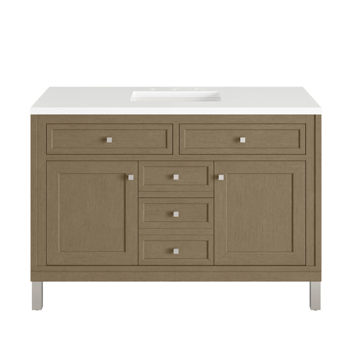 Chicago 48" Single Vanity, Walnut Whisper, w/ 3 CM White Zeus Silestone® Top