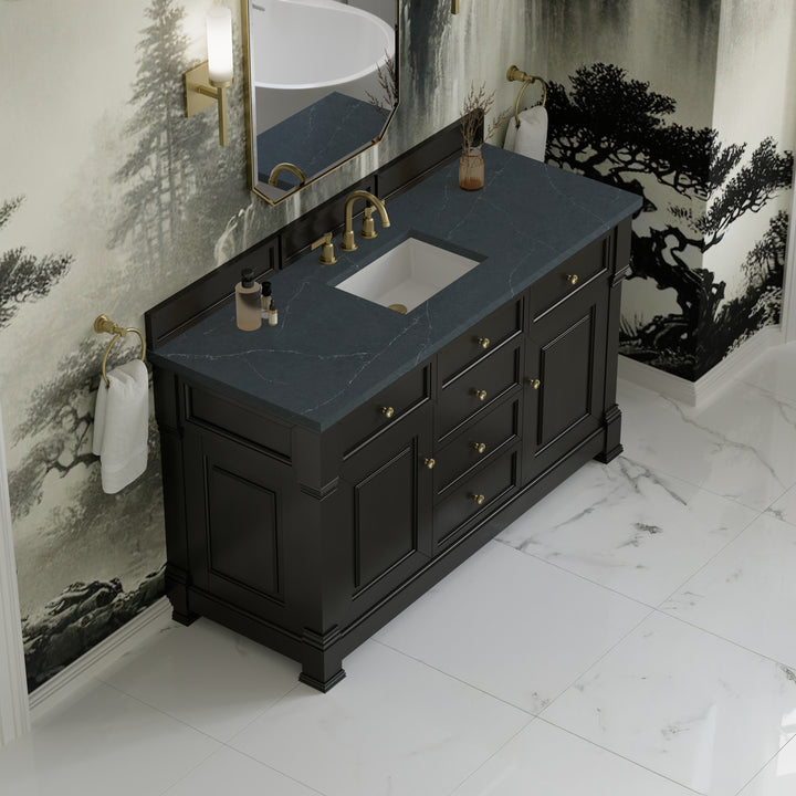 Brookfield 60" Single Vanity, Black Onyx w/3 CM Charcoal Soapstone Silestone® Top