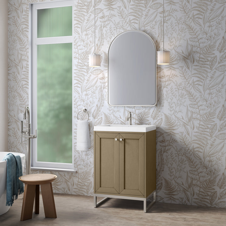 Chianti 24" Single Vanity, Walnut Whisper, Brushed Nickel, w/ White Glossy Composite Stone Top