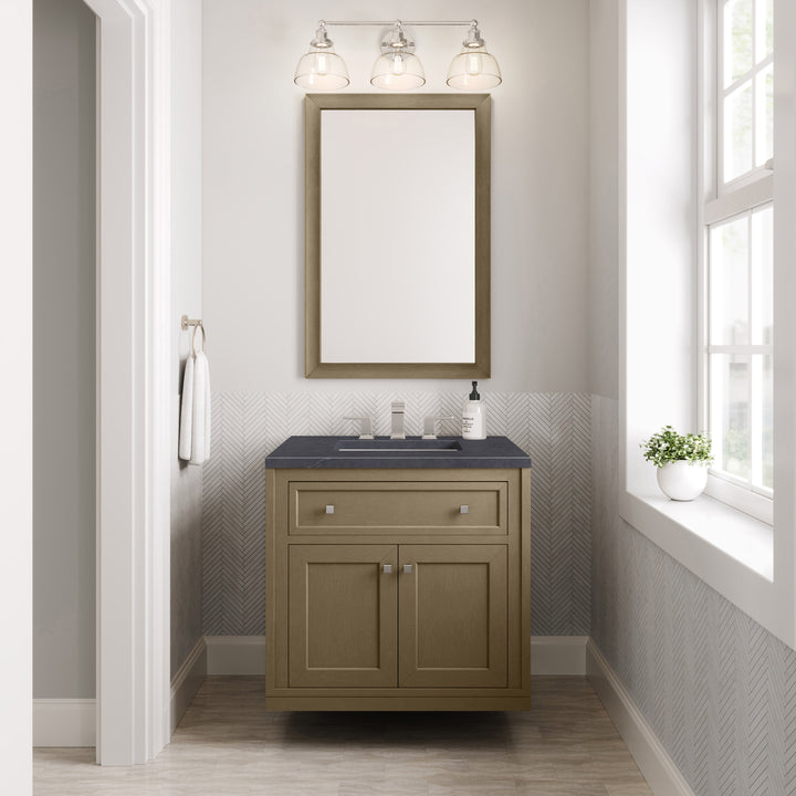 Chicago 30" Single Vanity, Walnut Whisper, w/ 3 CM Charcoal Soapstone Silestone® Top