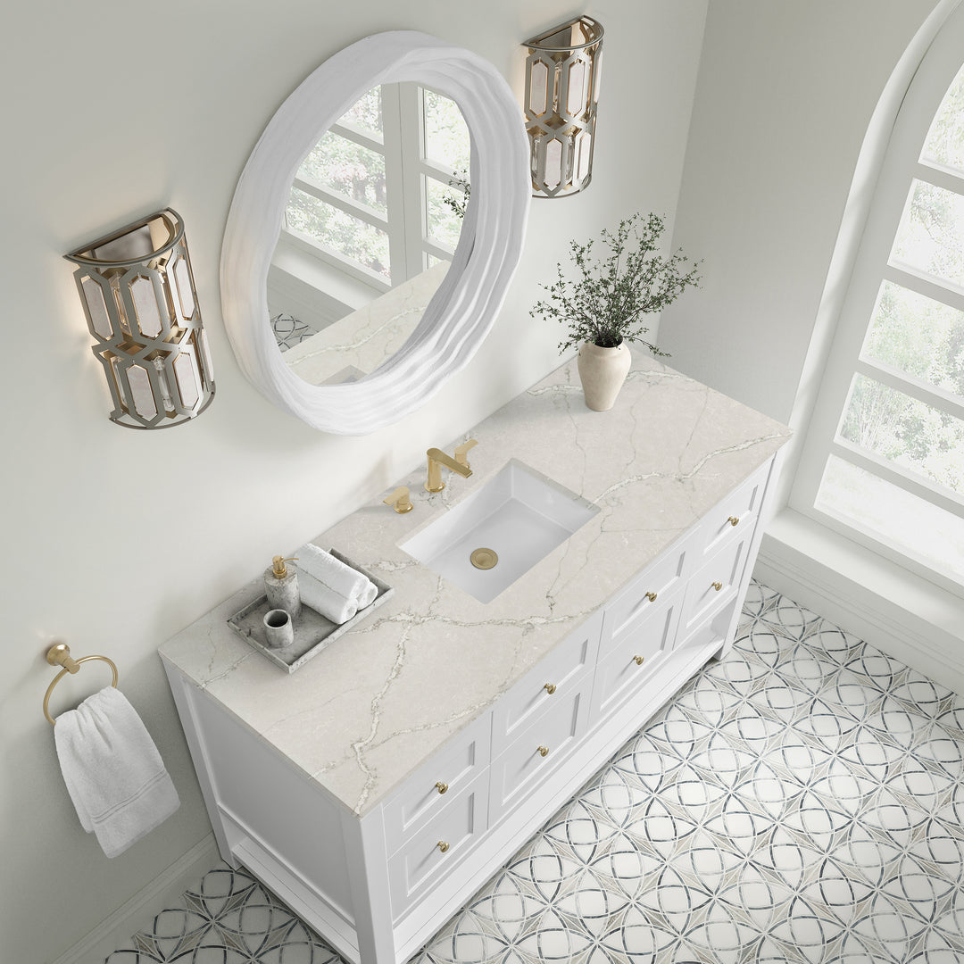 Breckenridge 60" Single Vanity, Bright White, w/ 3 CM Victorian Silver Quartz Top