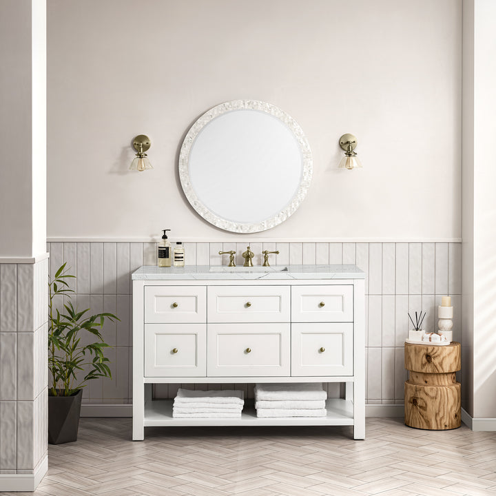 Breckenridge 48" Single Vanity, Bright White w/ 3 CM Ethereal Noctis Top w/FreePower Wireless Charger