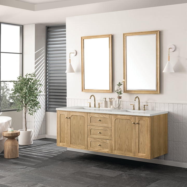 Laurent 72" Double Vanity, Light Natural Oak w/ 3 CM Lime Delight Top
