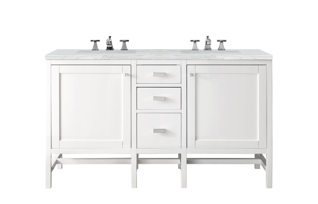 Addison 60" Double Vanity, Glossy White w/ 3 CM Arctic Fall Solid Surface Top