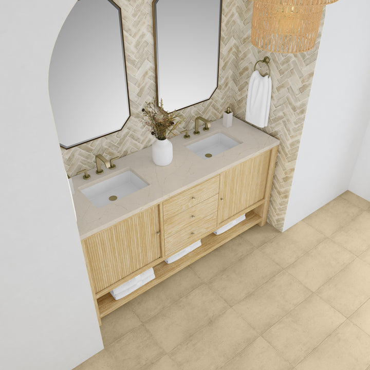 Marigot 72" Double Vanity, Sunwashed Oak w/ 3 CM Eternal Marfil Silestone Top