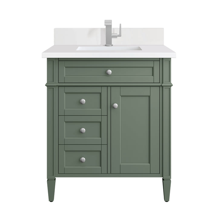 Brittany 30" Single Vanity, Smokey Celadon w/ Single Hole 3 CM White Zeus Top & Backsplash