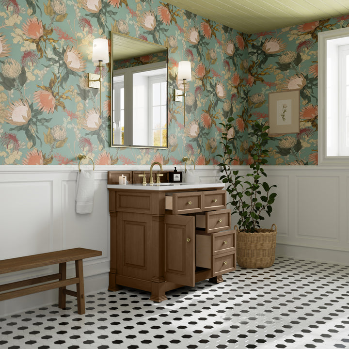 Brookfield 36" Single Vanity, Pecan, w/ 3 CM White Zeus Silestone® Top