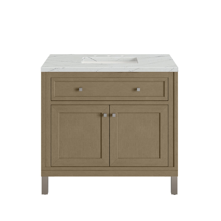 Chicago 36" Single Vanity, Walnut Whisper, w/ 3 CM Ethereal Noctis Silestone® Top