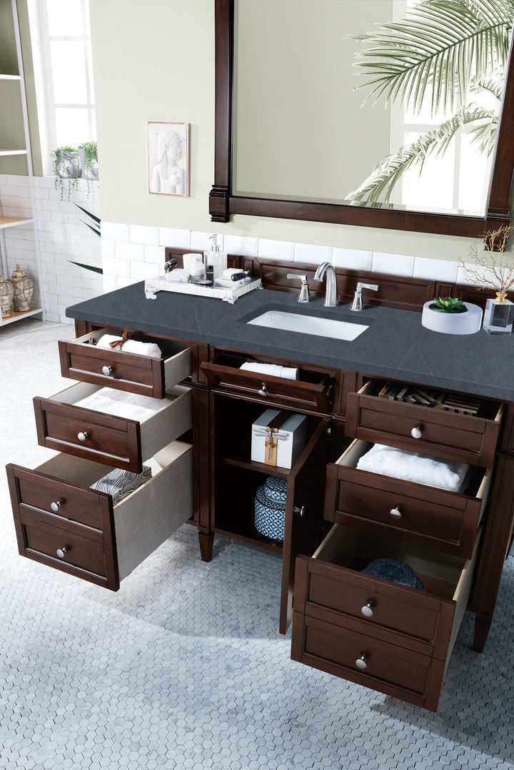 Brittany 60" Single Vanity, Burnished Mahogany w/ 3 CM Charcoal Soapstone Silestone Top