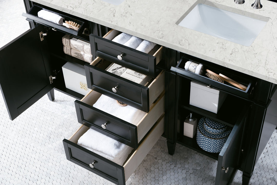 Brittany 60" Double Vanity, Black Onyx w/ 3 CM Eternal Jasmine Pearl Silestone Top w/FreePower Wireless Charger