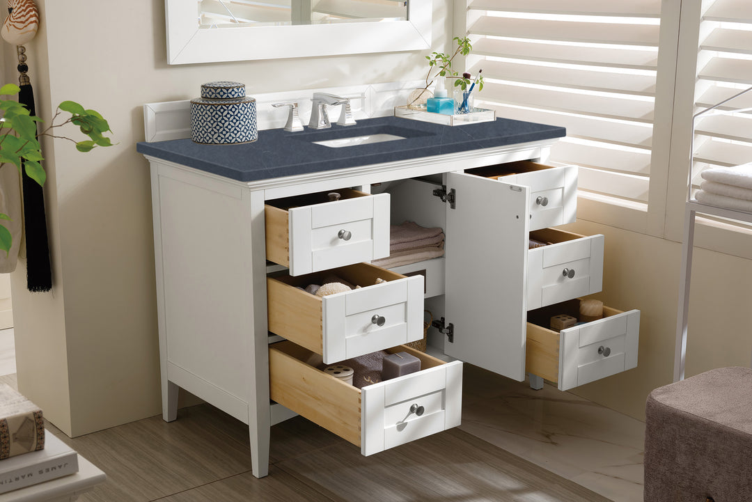 Palisades 48" Single Vanity, Bright White w/ 3 CM Charcoal Soapstone Silestone Top