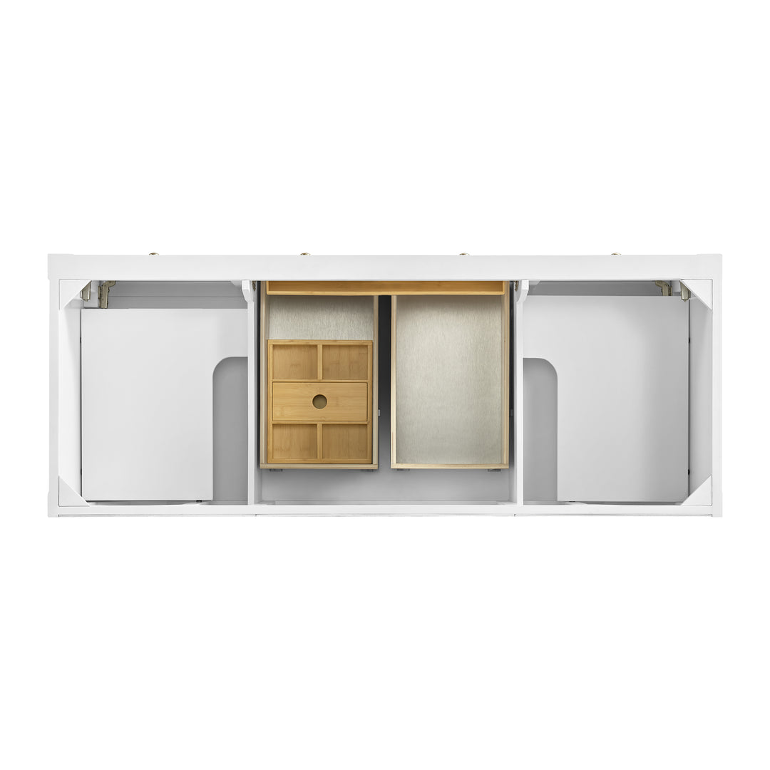 Breckenridge 60" Double Vanity, Bright White, w/ 3 CM Parisien Bleu Quartz Top w/FreePower Wireless Charger