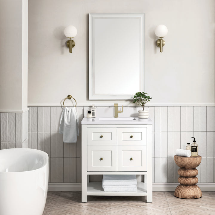 Breckenridge 30" Single Vanity, Bright White w/ Single Hole 3 CM White Zeus Top & Backsplash