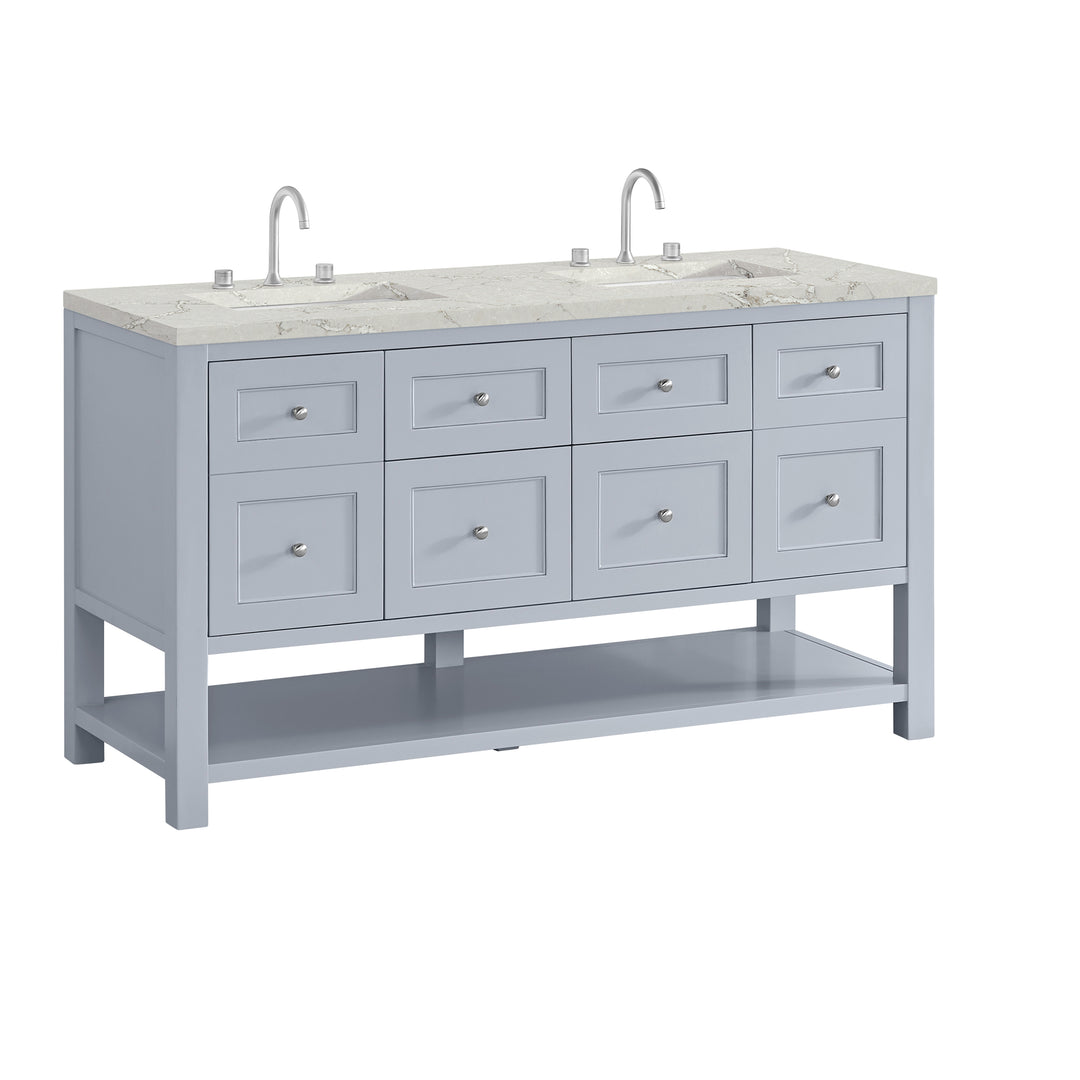 Breckenridge 60" Double Vanity, Serenity Blue, w/ 3 CM Victorian Silver Quartz Top