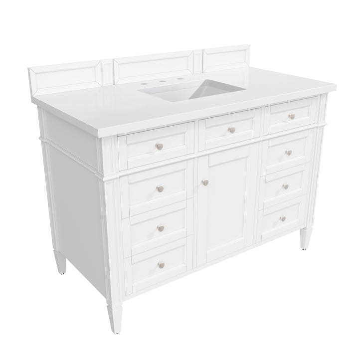 Brittany 48" Single Vanity, Bright White w/ 3 CM White Zeus Silestone Top