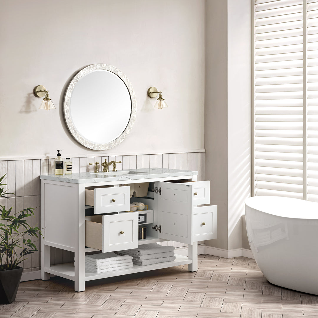 Breckenridge 48" Single Vanity, Bright White w/ 3 CM Ethereal Noctis Top w/FreePower Wireless Charger