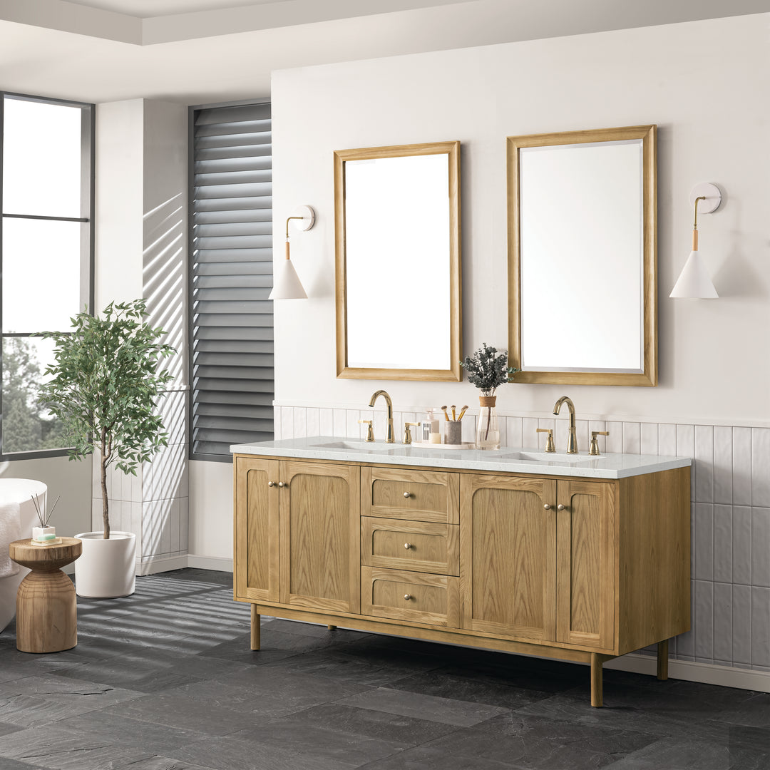 Laurent 72" Double Vanity, Light Natural Oak w/ 3 CM Lime Delight Top