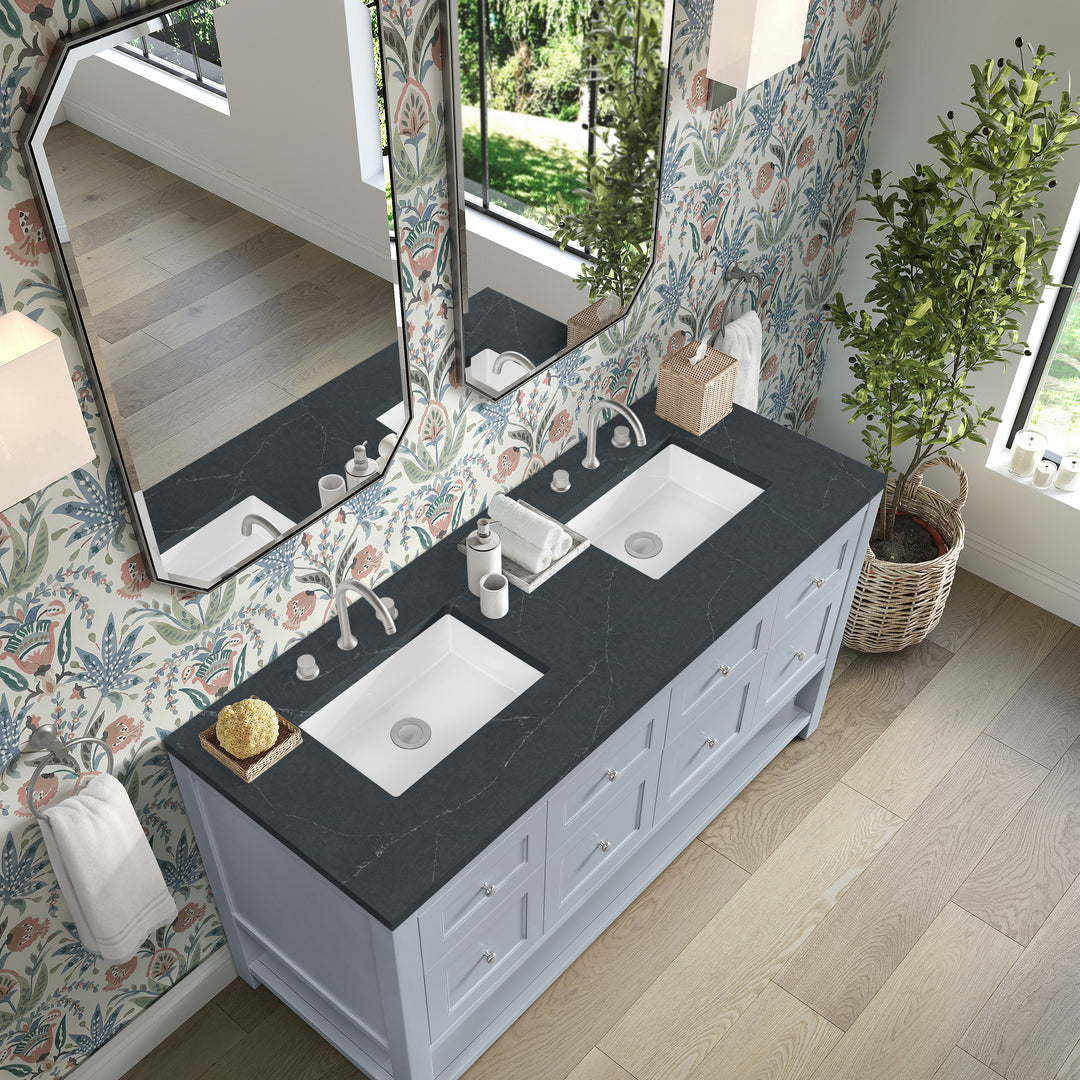 Breckenridge 60" Double Vanity, Serenity Blue, w/ 3 CM Charcoal Soapstone Quartz Top