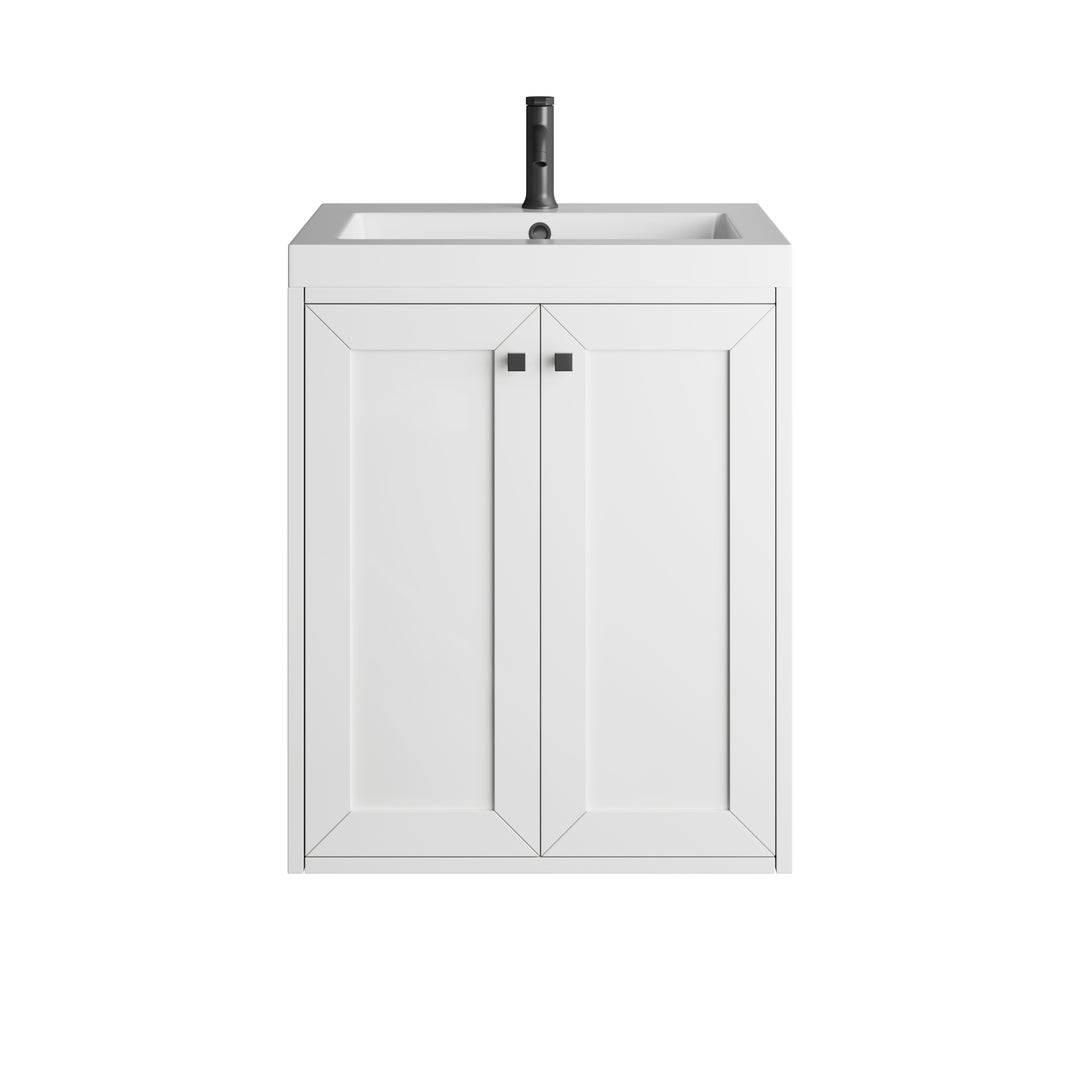 Chianti 24" Single Vanity, Glossy White, Matte Black, w/ White Glossy Composite Stone Top