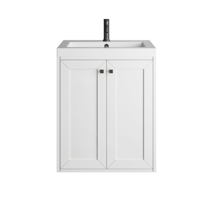 Chianti 24" Single Vanity, Glossy White, Matte Black, w/ White Glossy Composite Stone Top