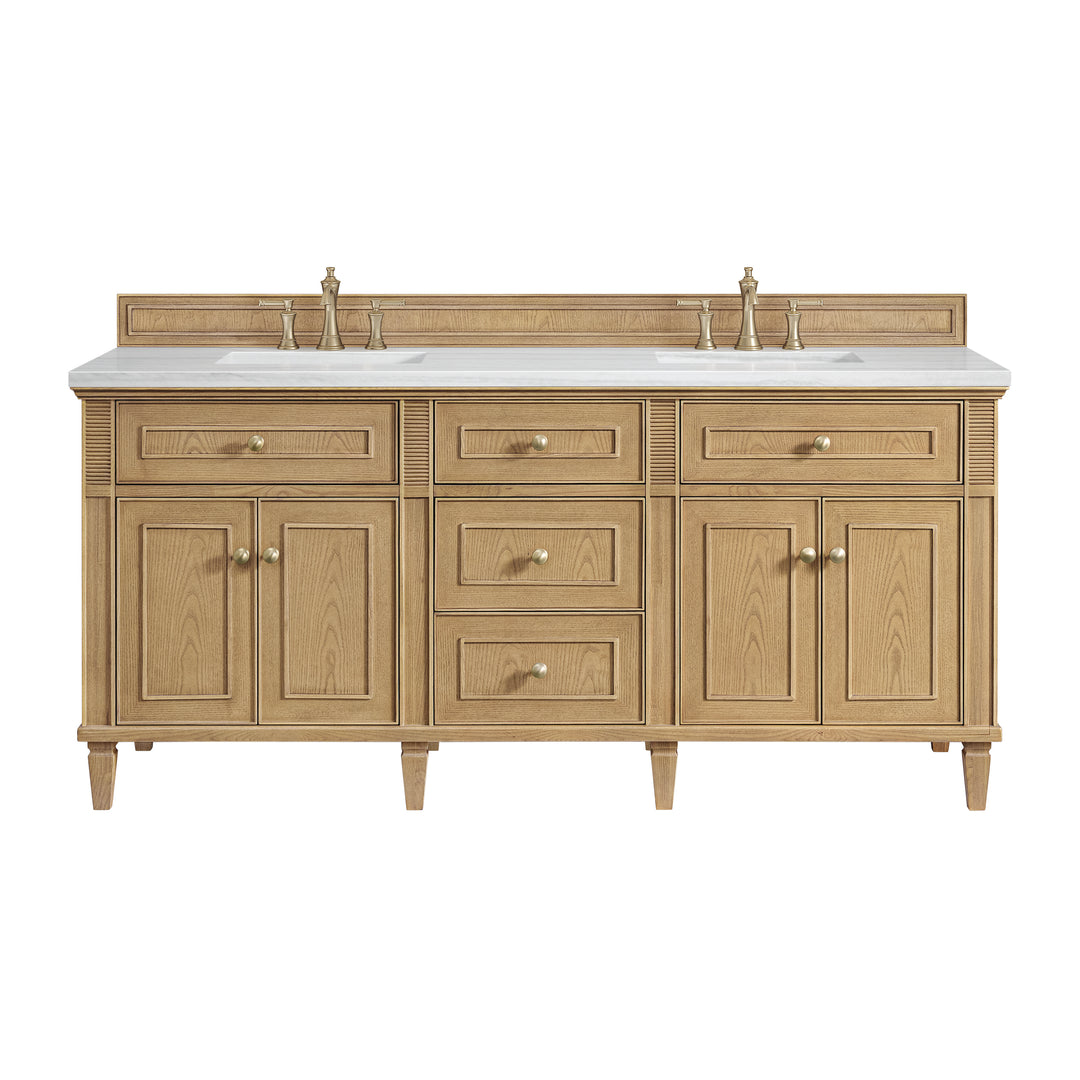 Lorelai 72" Double Vanity, Light Natural Oak w/ 3 CM Arctic Fall Solid Surface Top