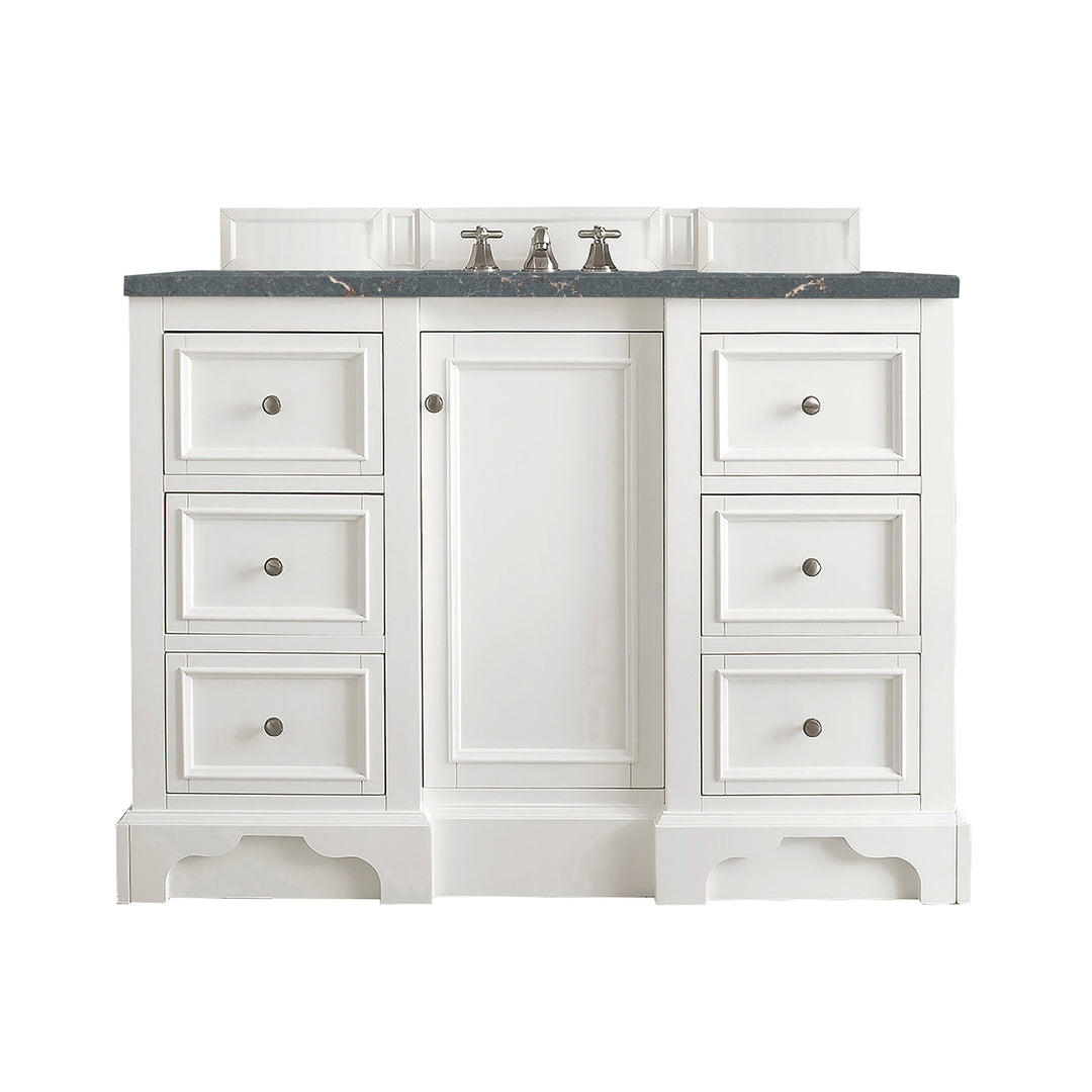 De Soto 48" Single Vanity, Bright White w/ 3 CM Parisien Bleu Silestone Top