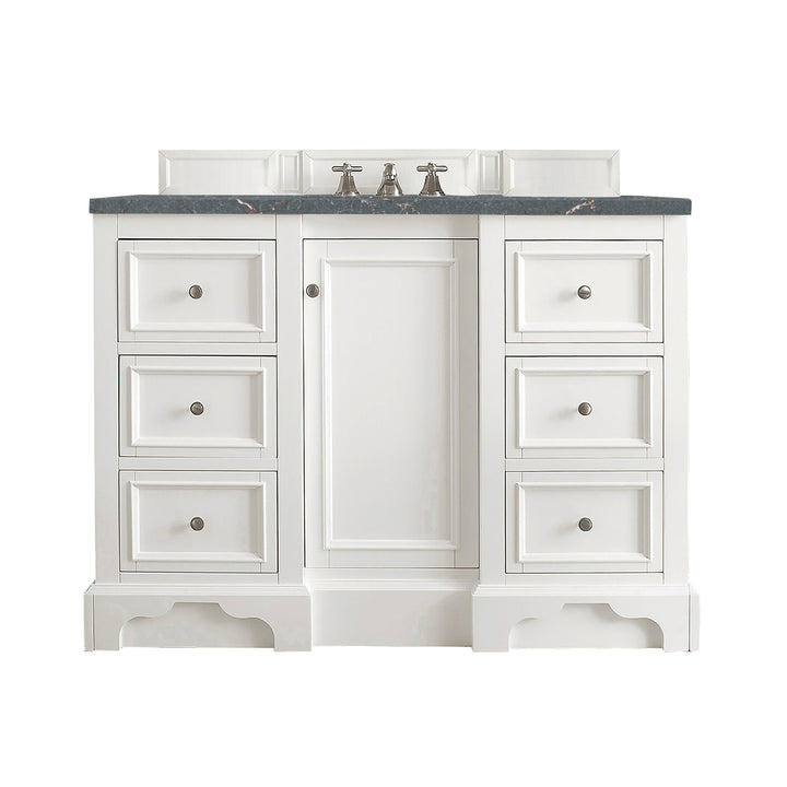 De Soto 48" Single Vanity, Bright White w/ 3 CM Parisien Bleu Silestone Top