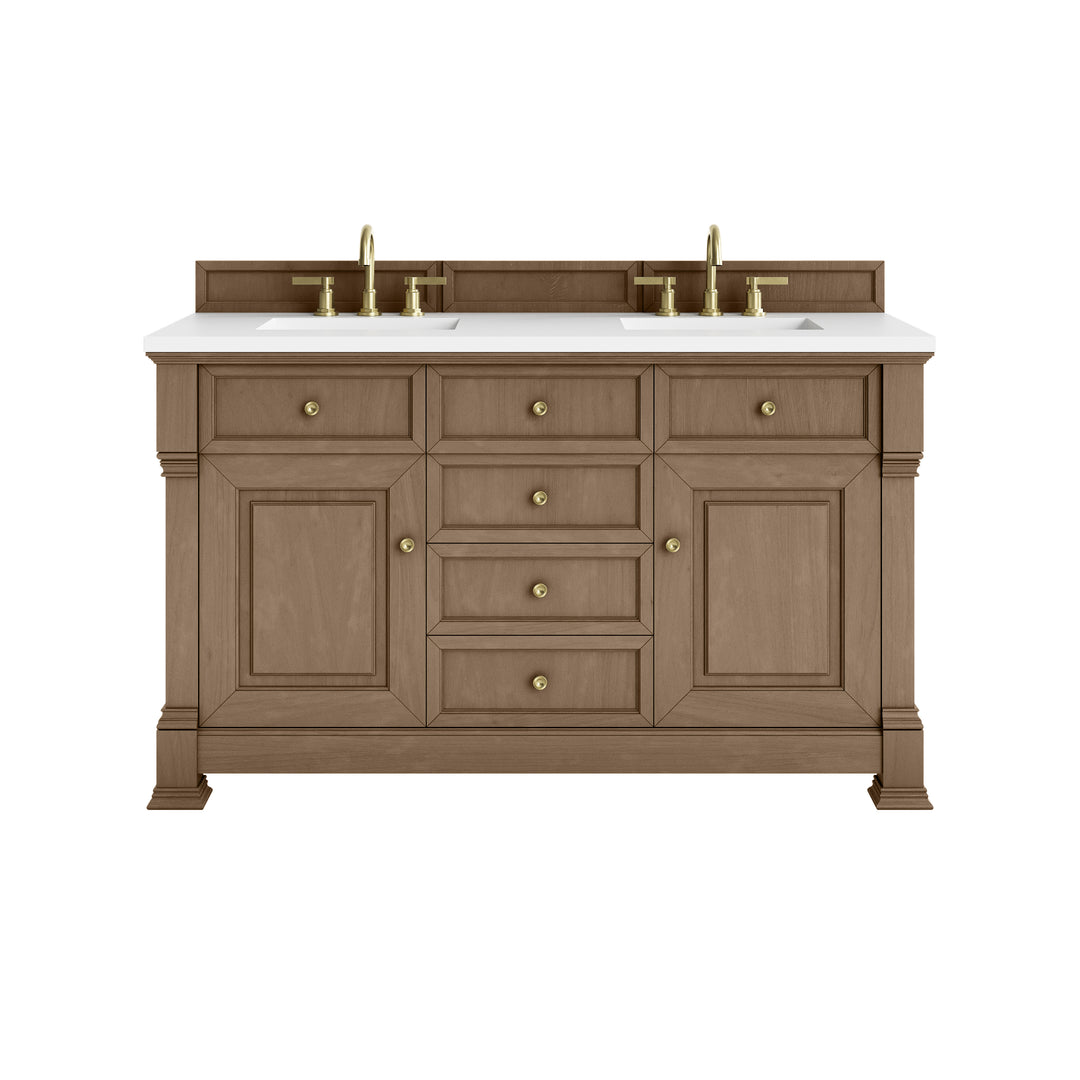Brookfield 60" Double Vanity, Pecan, w/ 3 CM White Zeus Silestone®  Top
