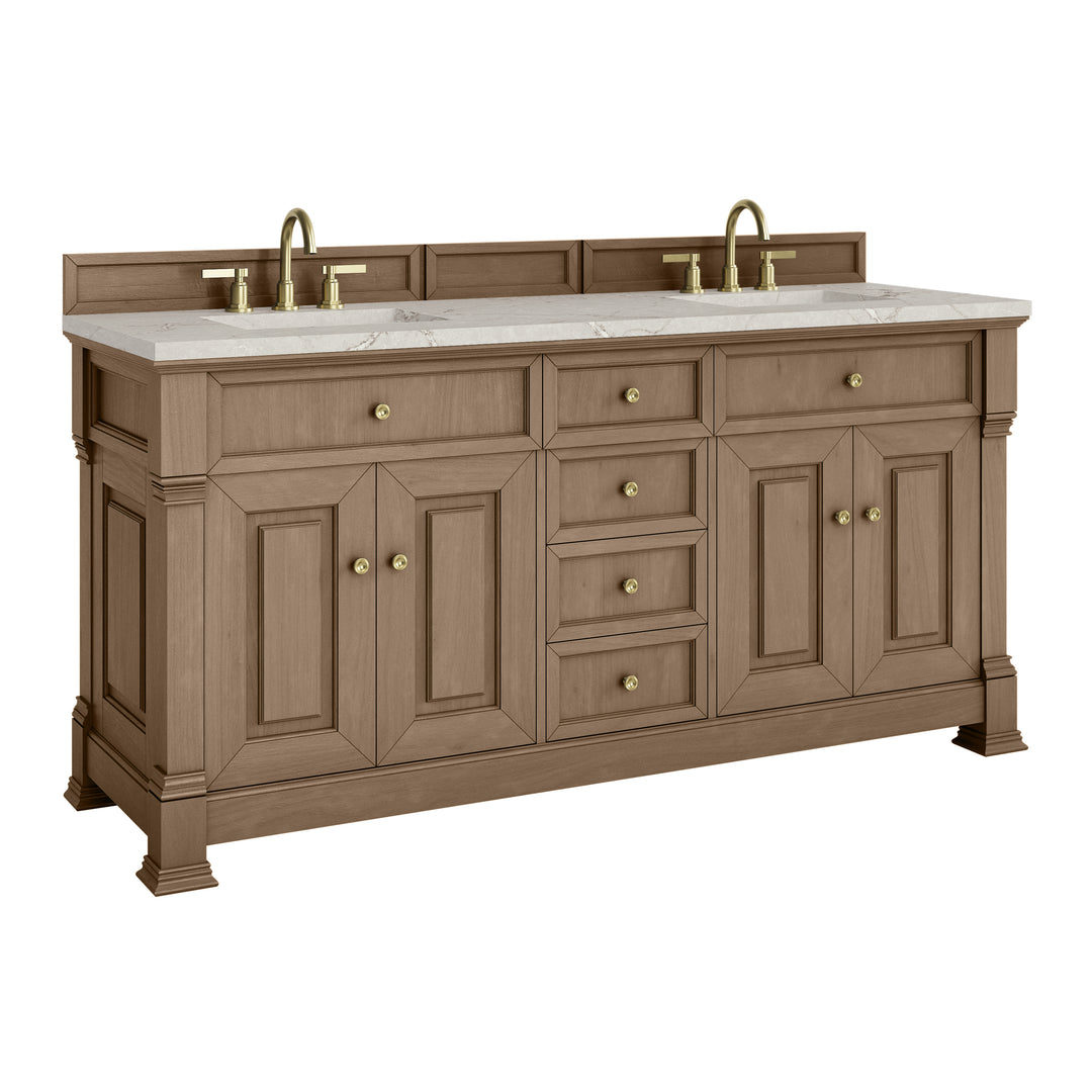 Brookfield 72" Double Vanity, Pecan w/ 3 CM Victorian Silver  Silestone® Top