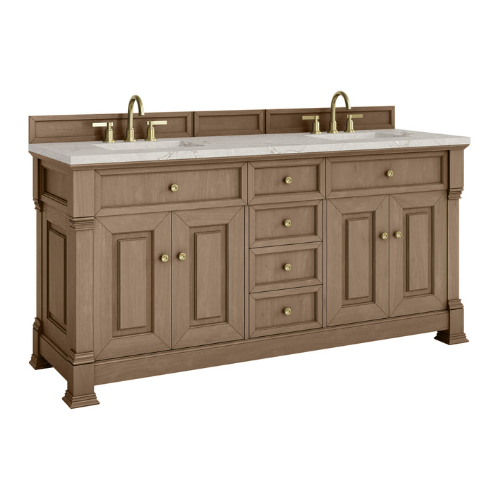 Brookfield 72" Double Vanity, Pecan w/ 3 CM Victorian Silver  Silestone® Top