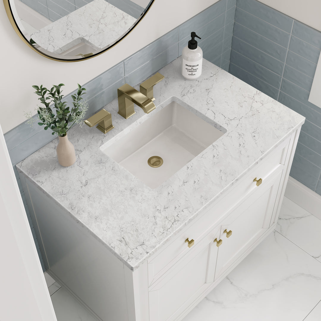 Chicago 36" Single Vanity, Glossy White, w/ 3 CM Eternal Jasmine Pearl Silestone® Top