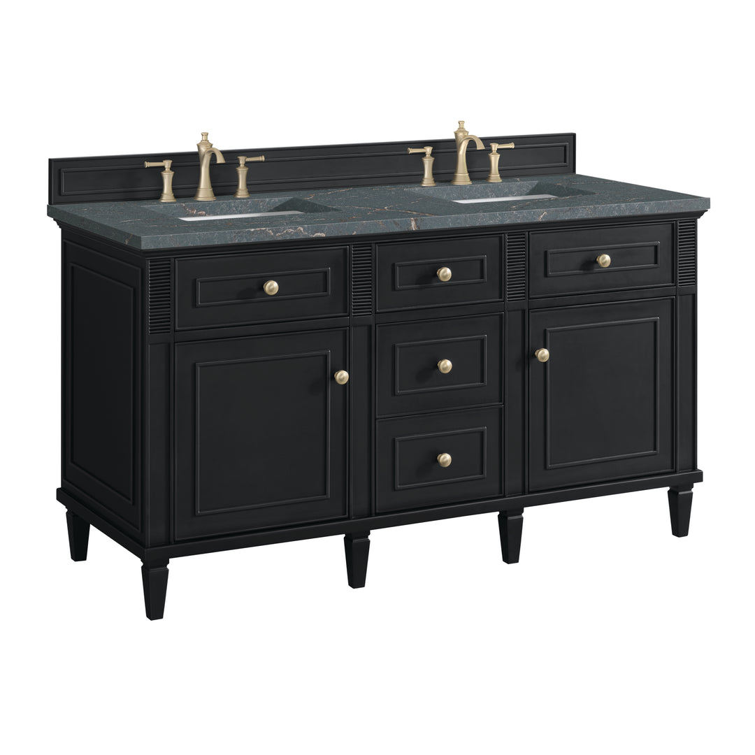 Lorelai 60" Double Vanity, Black Onyx w/ 3 CM Parisien Bleu Silestone Top w/FreePower Wireless Charger