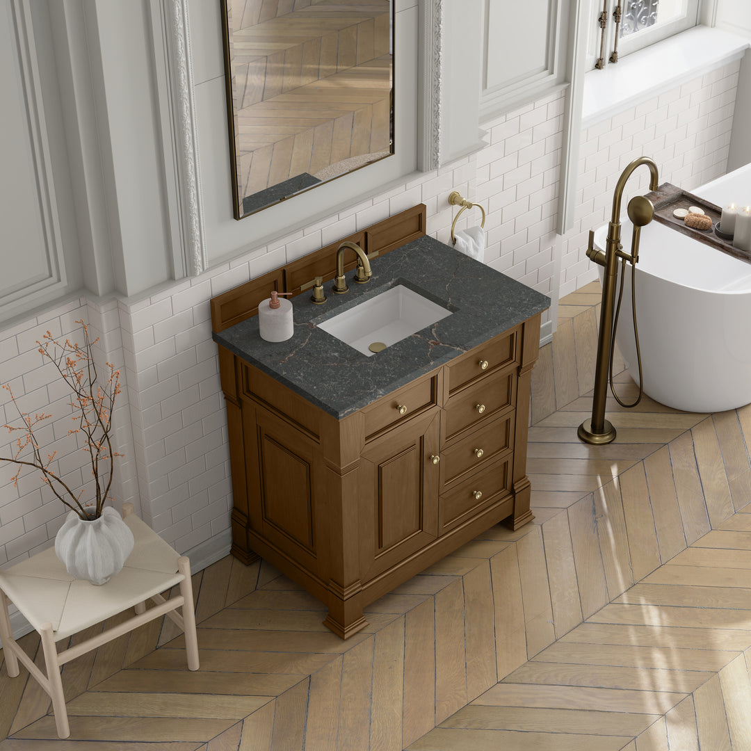 Brookfield 36" Single Vanity, Honey Oak w/ 3 CM Parisien Bleu Silestone® Top