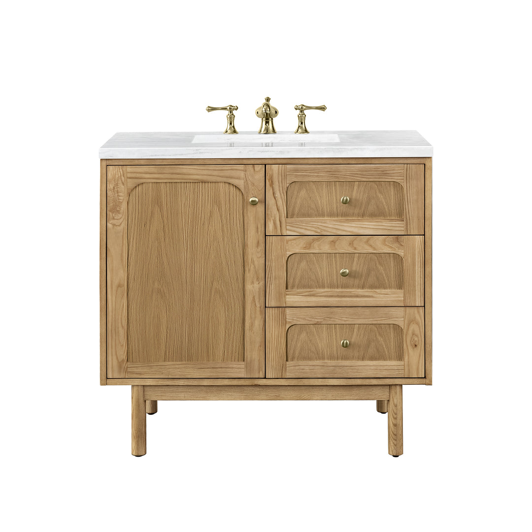 Laurent 36" Single Vanity, Light Natural Oak w/ 3 CM Arctic Fall Top