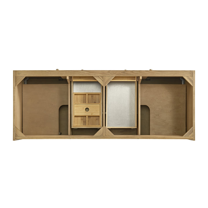 Laurent 60" Double Vanity, Light Natural Oak, w/ Single Hole 3 CM White Zeus Quartz Top & Backsplash