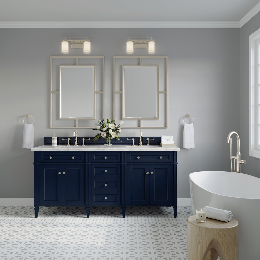 Brittany 72" Double Vanity, Victory Blue w/ 3 CM Victorian Silver Silestone Top w/FreePower Wireless Charger