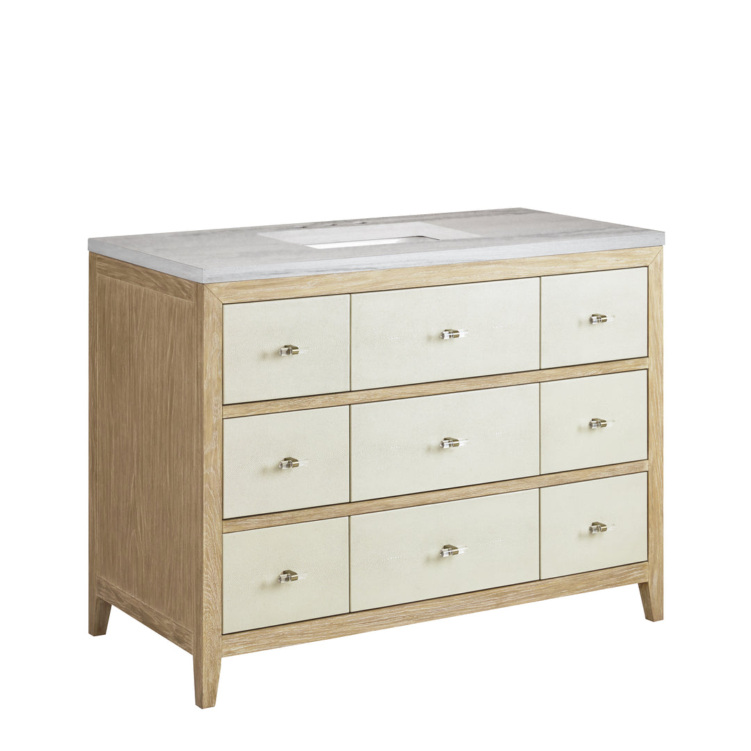 Celeste 48" Single Vanity, Sunwashed Oak with Embossed Shagreen w/ 3 CM Arctic Fall Solid Surface Top