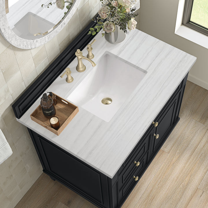 Lorelai 36" Single Vanity, Black Onyx w/ 3 CM Arctic Fall Solid Surface Top