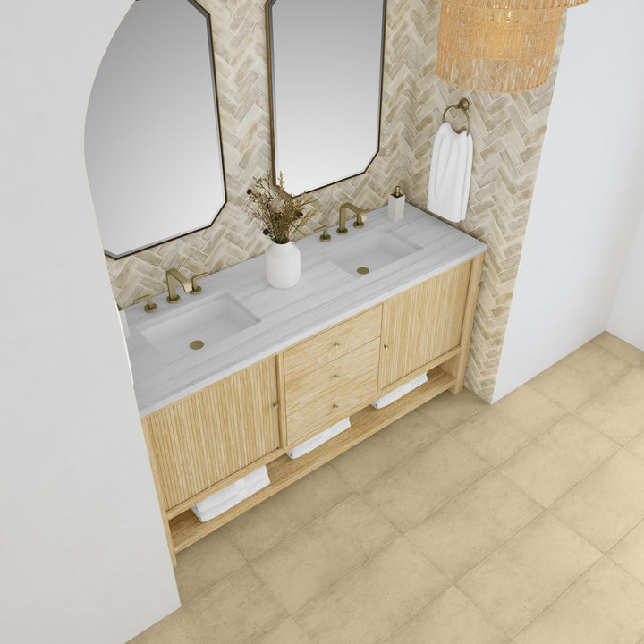 Marigot 72" Double Vanity, Sunwashed Oak w/ 3 CM Arctic Fall Solid Surface Top