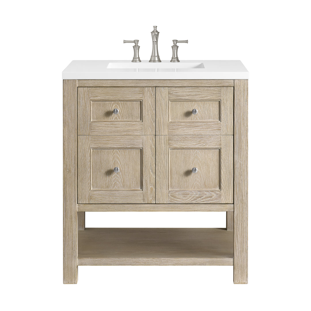 Breckenridge 30" Single Vanity, Whitewashed Oak w/ 3 CM White Zeus Silestone Top